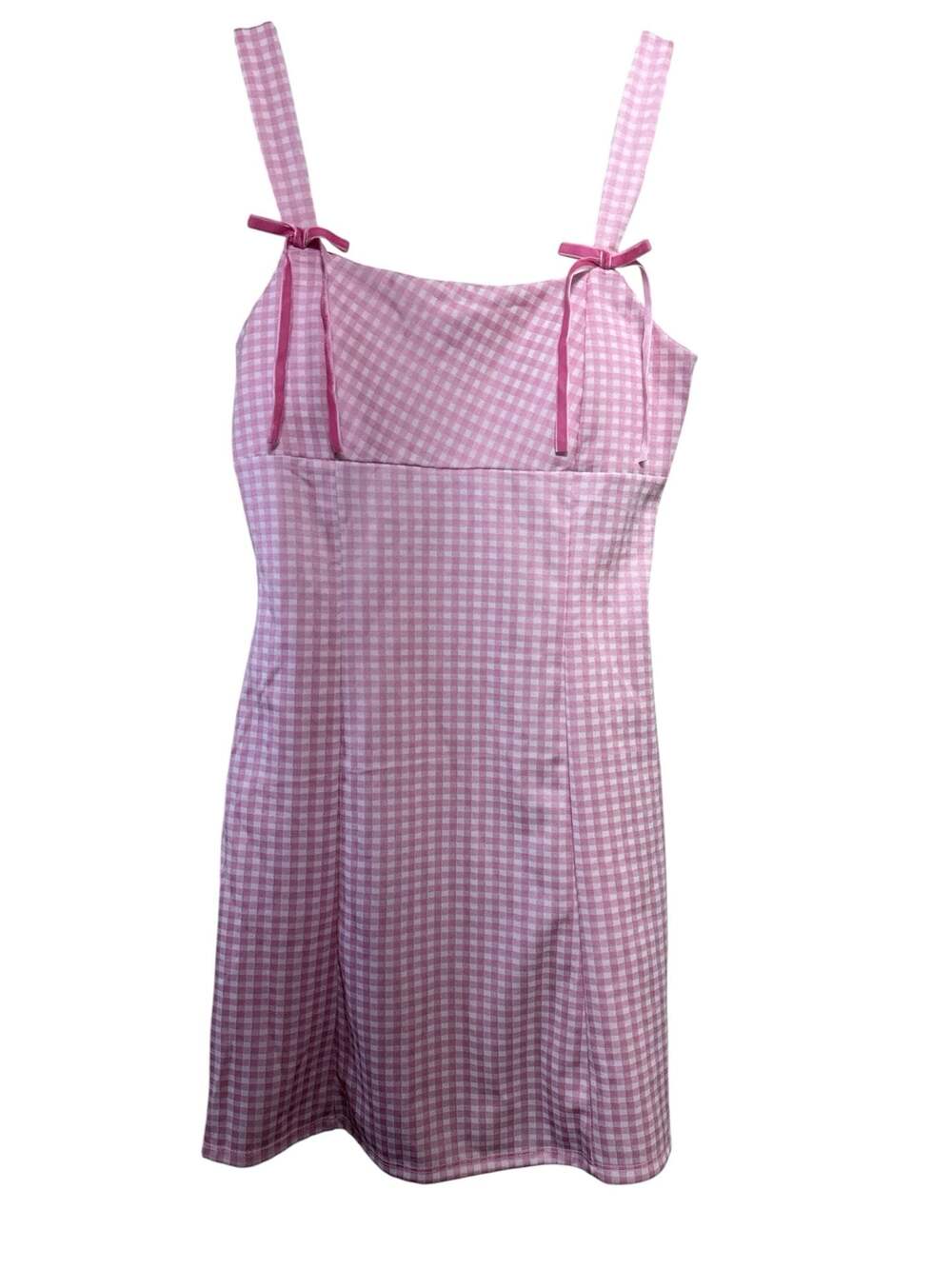 H + H by Heart Hips Pink Gingham Mini Dress with Bow Tie Straps
